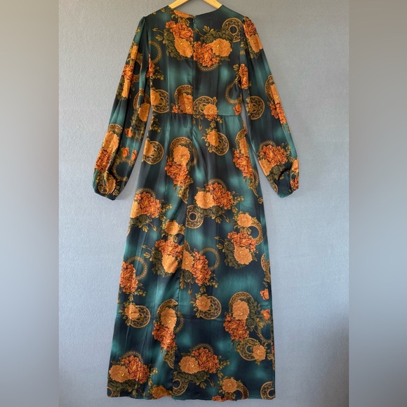Gizelle Teal Printed Floral Maxi Dress green brown - Picture 12 of 16